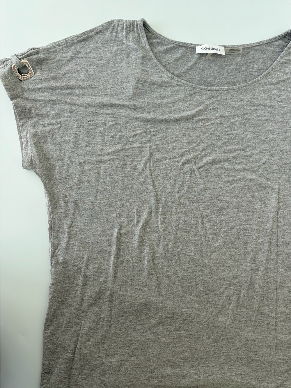 Calvin Klein Light Gray Short Sleeve Top with Grommet Detail